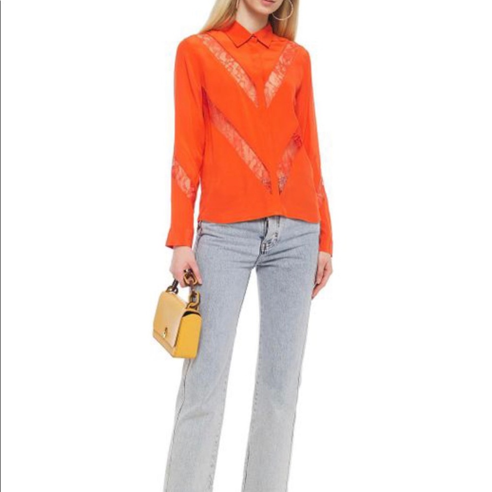 Maje Women's Orange Chimer Lace-trimmed Silk-crepe Shirt